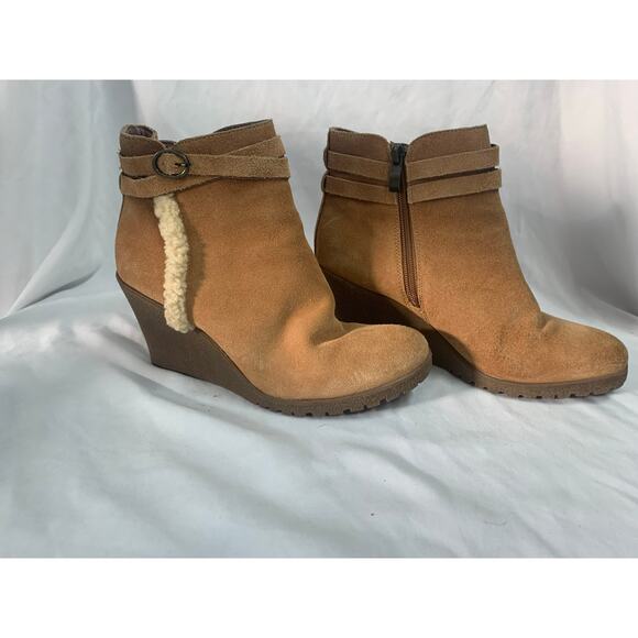 Bjørndal AMY Fur Lined Brown Suede Wedge Ankle Booties — Size 9 - Picture 2 of 6